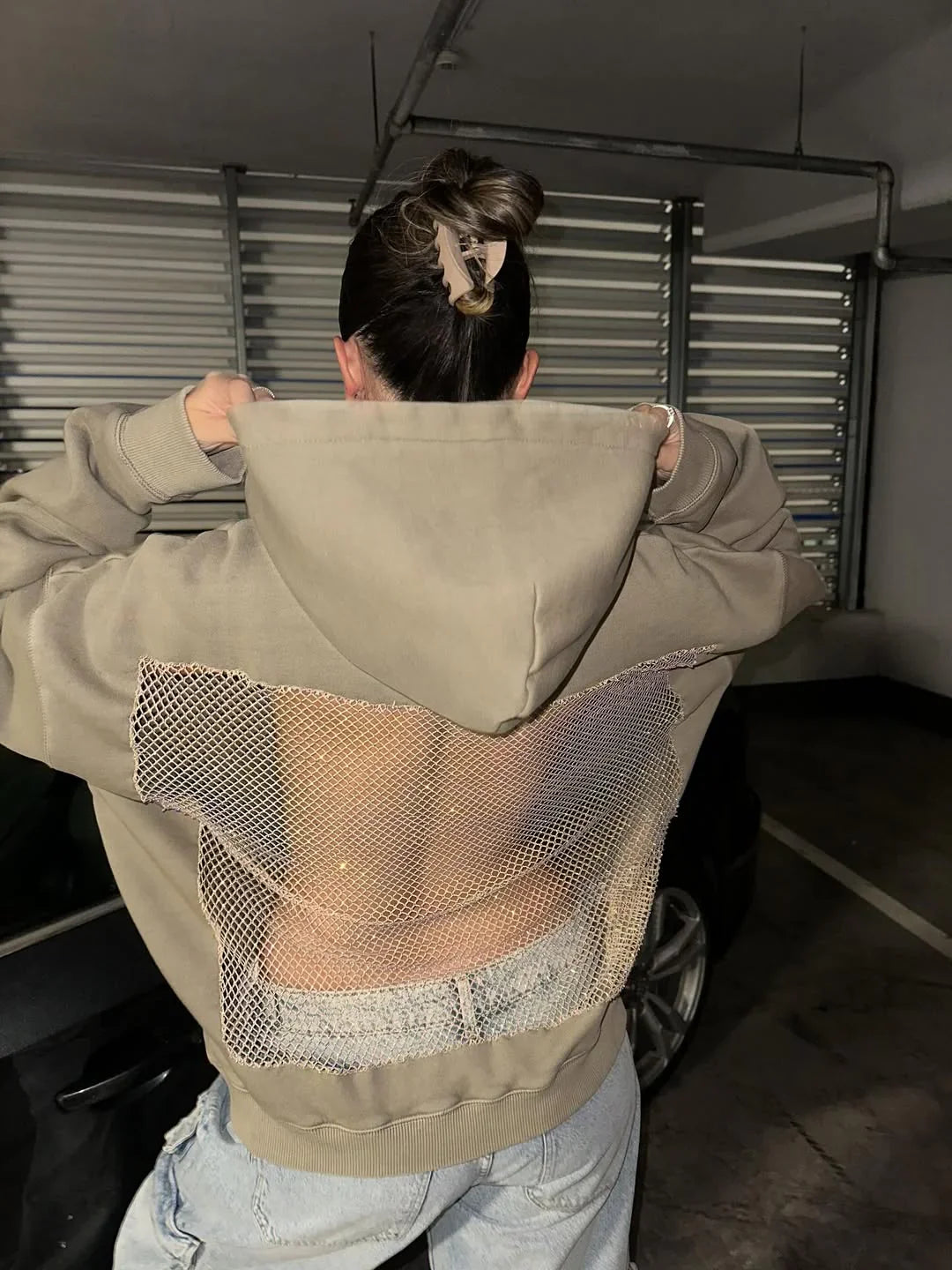Backstage Crystal-Mesh Hoodie