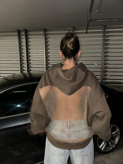 Backstage Crystal-Mesh Hoodie