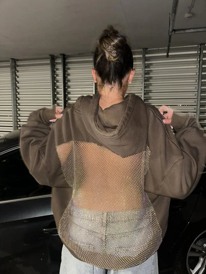 Backstage Crystal-Mesh Hoodie