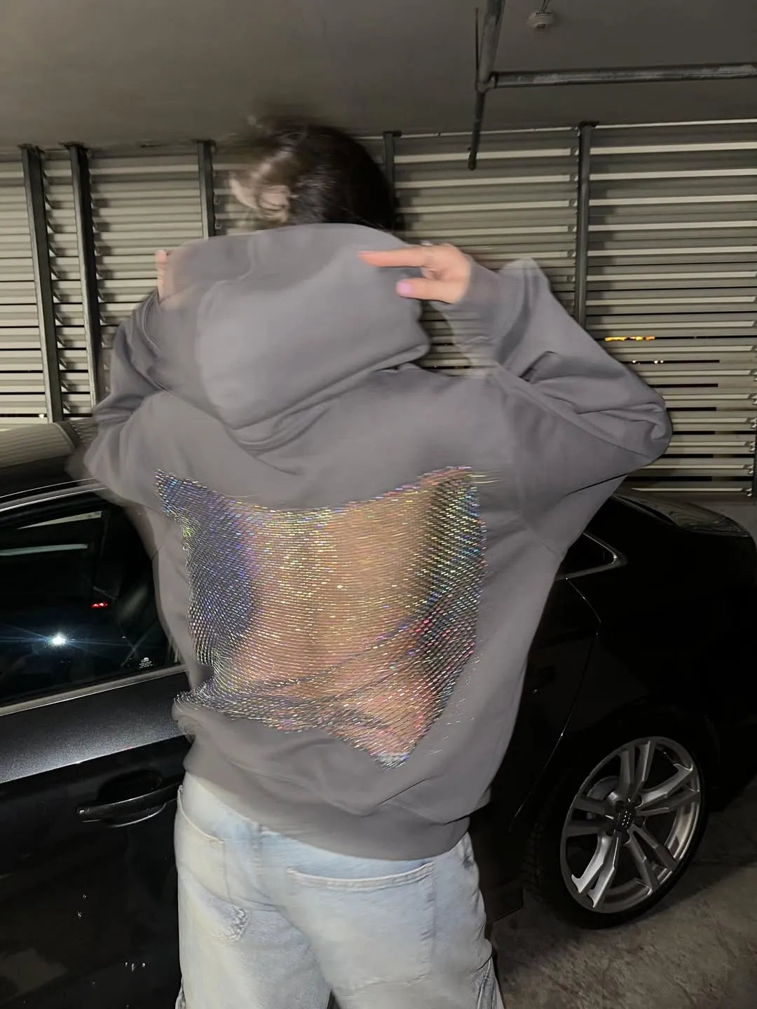 Backstage Crystal-Mesh Hoodie