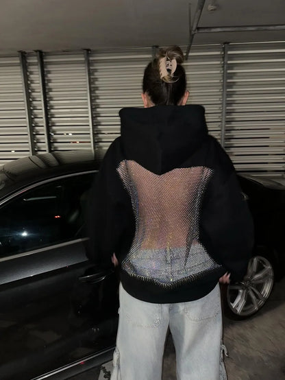 Backstage Crystal-Mesh Hoodie