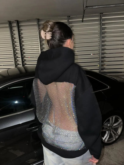 Backstage Crystal-Mesh Hoodie